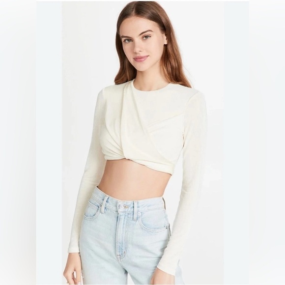 Significant Other Top Evelyn Crop Draped Front Jersey Long Sleeve Ivory US 8 - Picture 1 of 10